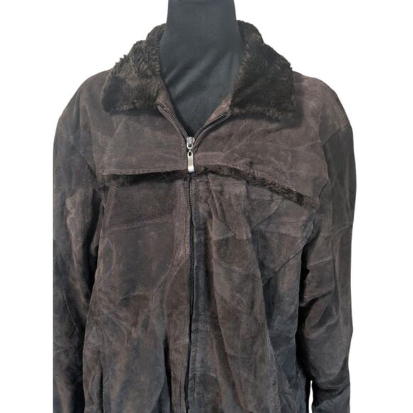 VINTAGE Y2K Patchwork Suede Jacket XXL Penny Lane Faux Fur Trim Leather Works - Picture 2 of 8